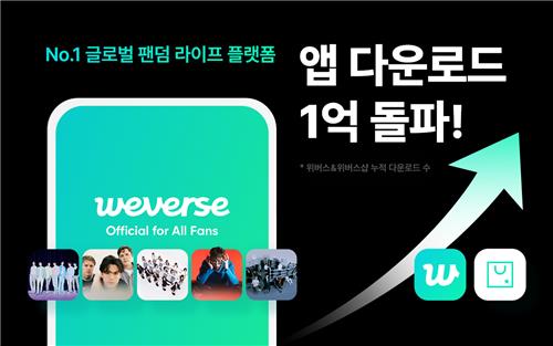 하이브 팬 플랫폼 위버스, 누적 다운로드 수 1억 돌파