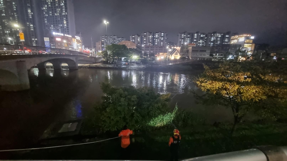 Title: “Woman Swept Away by Rising Water in Busan River Amid Heavy Rain”