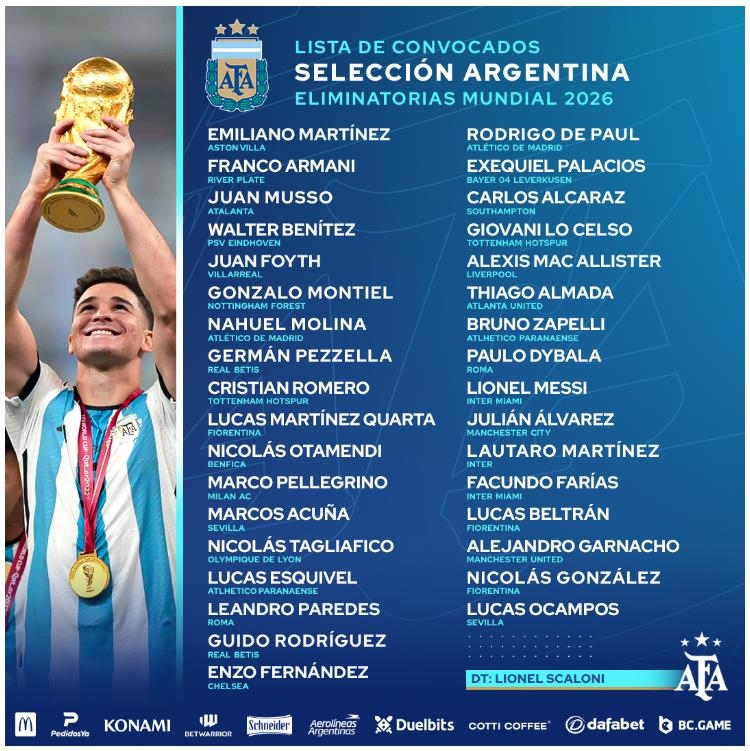 10월 월드컵 남미예선 아르헨티나 대표팀 명단