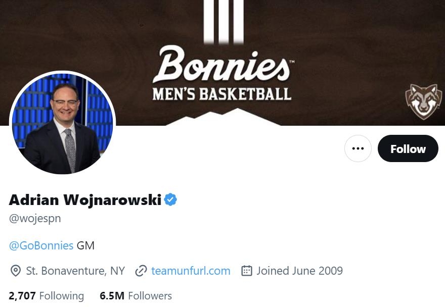 Adrian Wojnarowski Changes His Affiliation to St. Bonaventure College on SNS