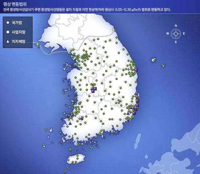 1일 오후 3시 기준 국가환경방사선자동감시망