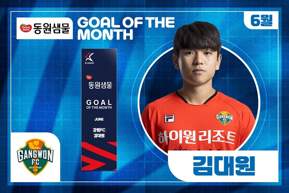 6월 이달의 골을 수상한 강원 김대원.