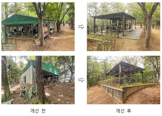 지양산 내 불법시설물 개선 전후 모습