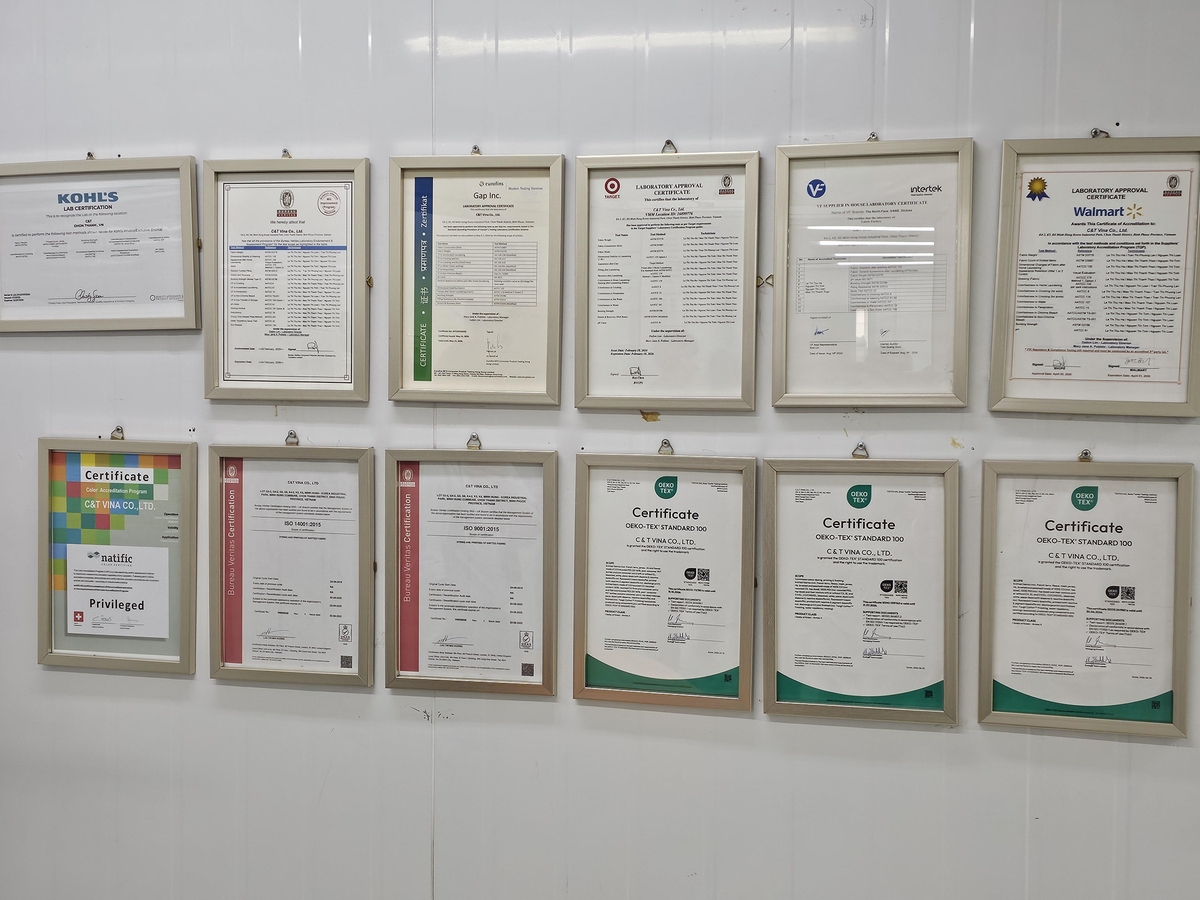 한세실업 C&T 공장이 획득한 각종 인증