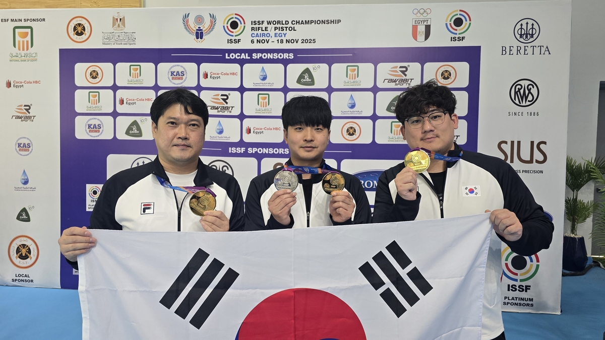 남자 권총 50ｍ에서 금메달을 획득한 한국 남자 사격