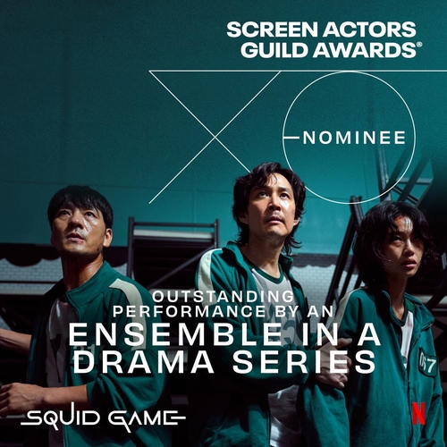 La imagen, proporcionada por los premios del Sindicato de Actores, anuncia, el 12 de enero de 2022 (hora local), a "Squid Game" como uno de los nominados al premio a la mejor interpretación del reparto de una serie televisiva. (Prohibida su reventa y archivo)
