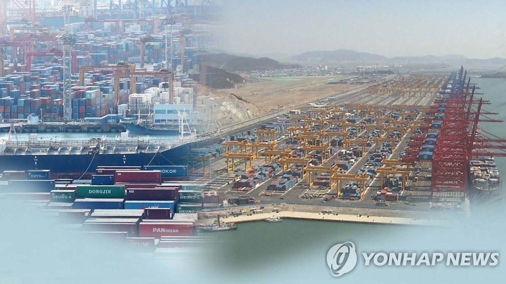 輸出用のコンテナが積まれた韓国の港（資料写真）＝（聯合ニュースＴＶ）