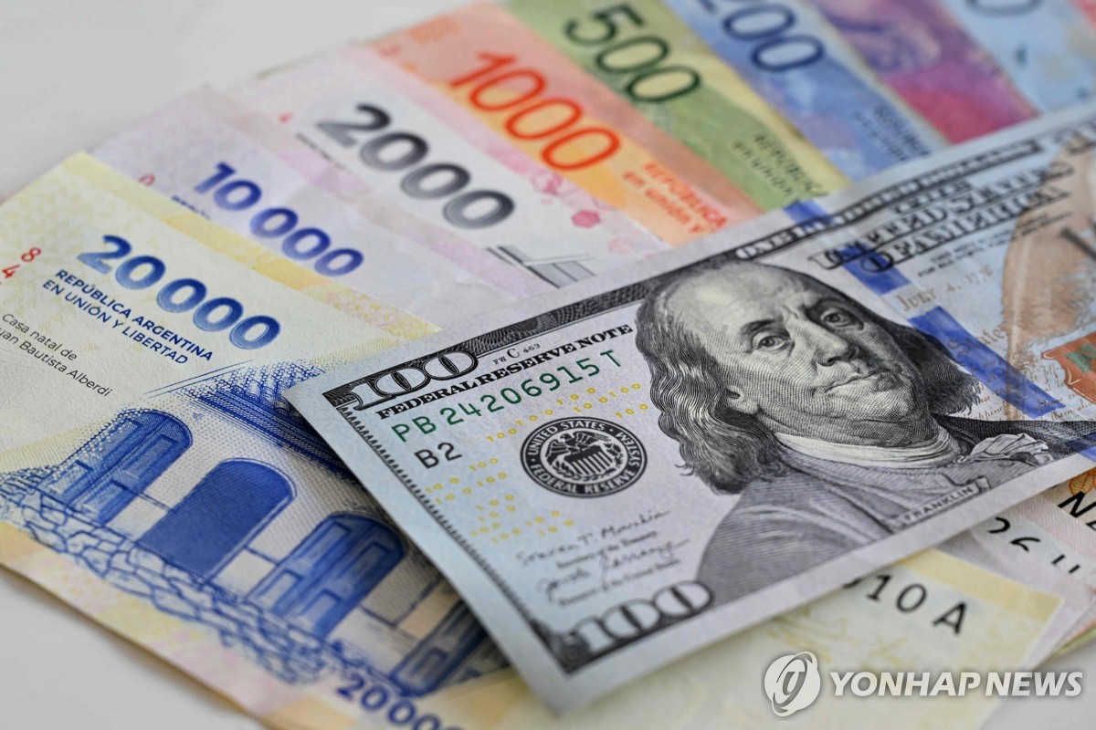 아르헨티나 페소화 지폐와 미국 달러 지폐