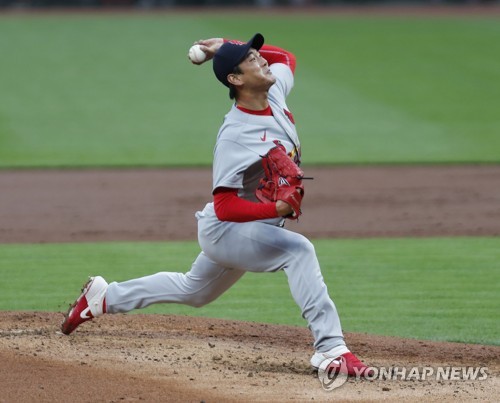 In this USA Today Sports photo via Reuters, Kim Kwang-hyun of the St. Louis Cardinals pitches against the Cincinnati Reds in the bottom of the first inning of a Major League Baseball regular season game at Great American Ball Park in Cincinnati on Sept. 1, 2020. (Yonhap)
