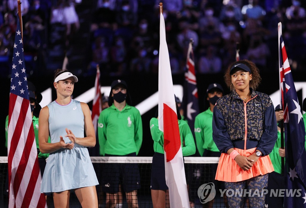 Osaka (right) and Brady at the awards ceremony.