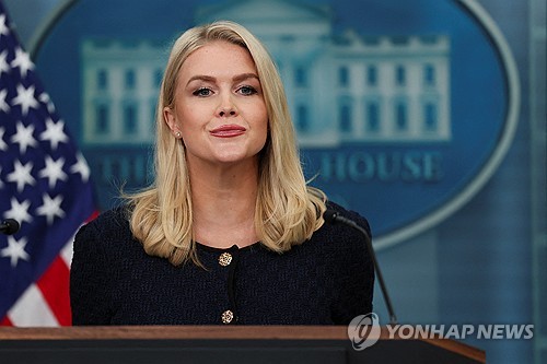 White House Press Secretary Karoline Leavitt holds a press briefing at the White House in Washington on June 3, 2025 in this photo released by Reuters. (Yonhap)