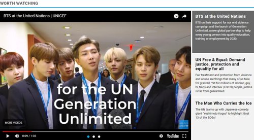 BTS en la página web de la ONU