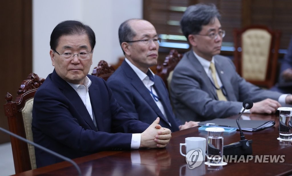 Chung Eui-yong (L), head of Cheong Wa Dae's nation security office, in this file photo. (Yonhap)
