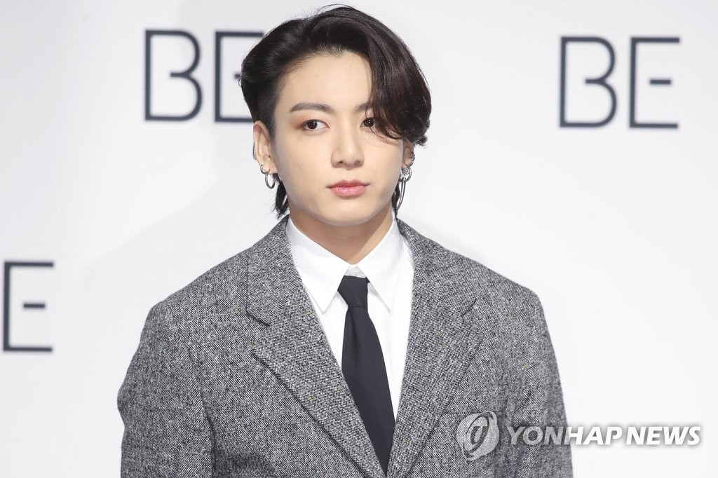 Jungkook of BTS poses for the camera during a press conference held at the Dongdaemun Design Plaza in central Seoul on Nov. 20, 2020. (Yonhap)