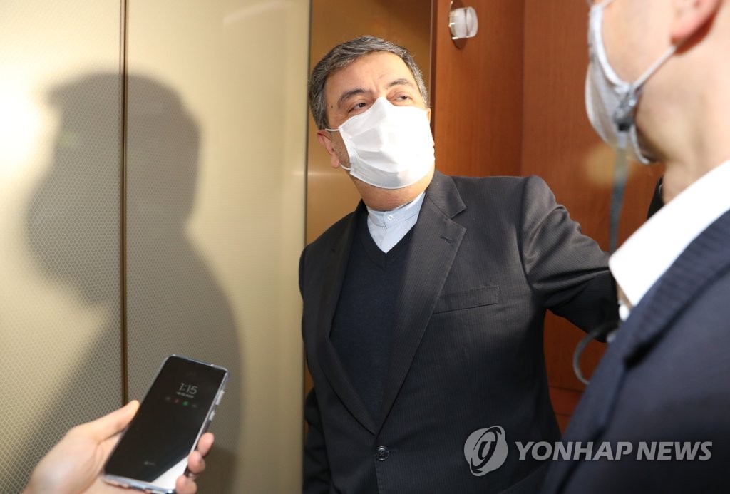 Iranian Ambassador Saeed Badamchi Shabestari arrives at Seoul's foreign ministry on Jan. 5, 2021, for a meeting with a ministry official over Tehran's seizure of a South Korean oil tanker. (Yonhap)