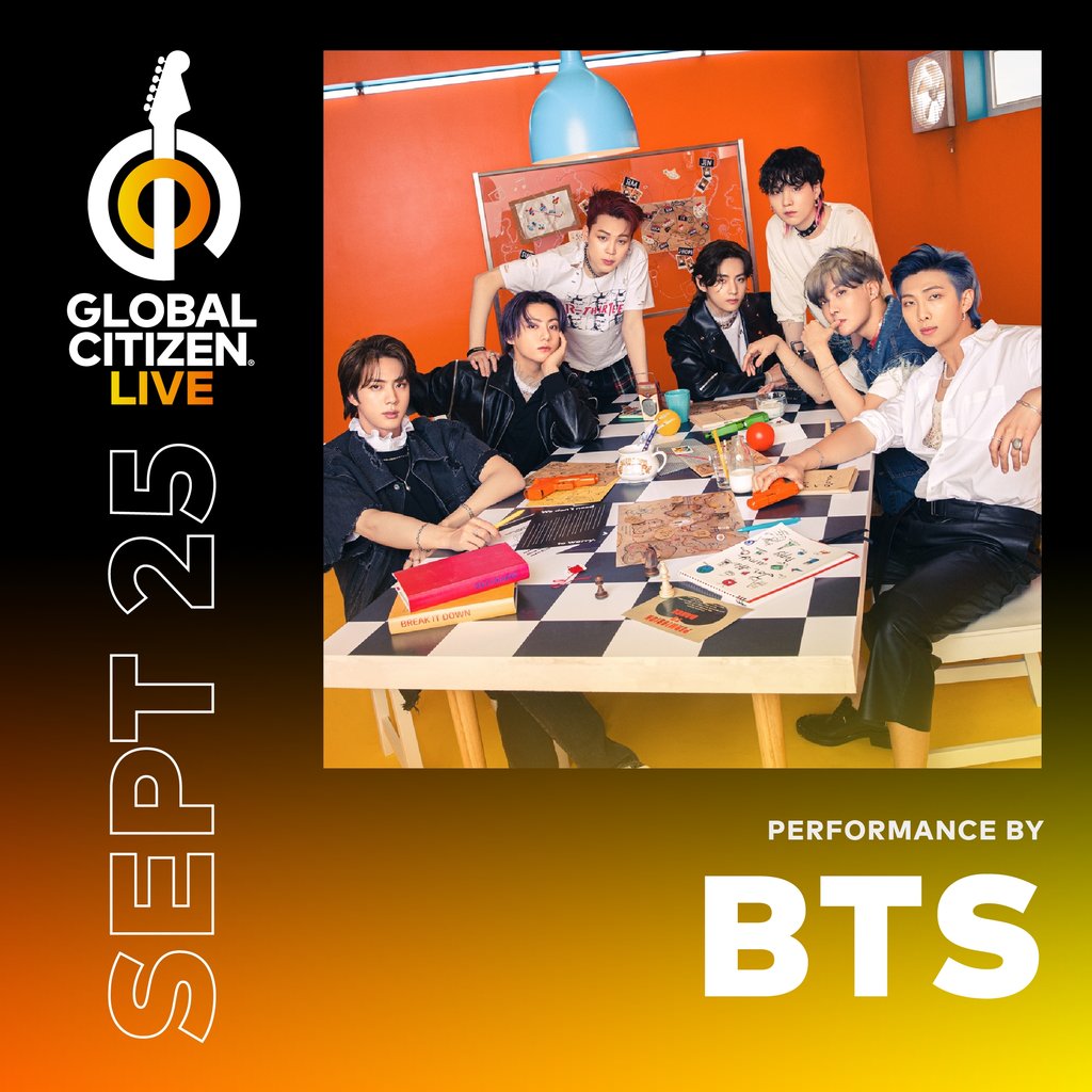This photo provided by Global Citizen announces BTS is part of Global Citizen Live to be held Sept. 25, 2021. (PHOTO NOT FOR SALE) (Yonhap)