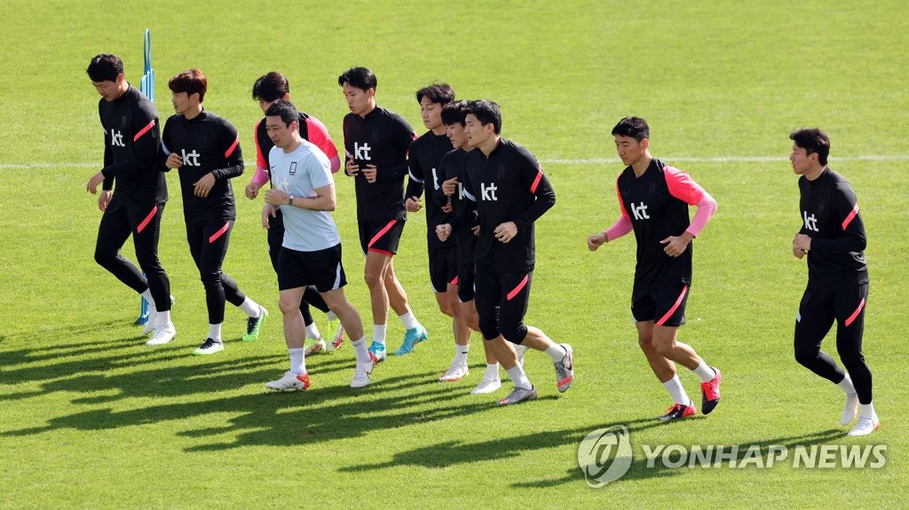 훈련하는 축구대표팀 선수들