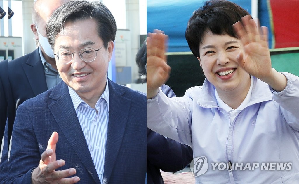 京畿道知事選で接戦を演じた共に民主党の金東ヨン氏（左）と国民の力の金恩慧氏（資料写真）＝（聯合ニュース）