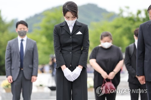 (LEAD) First lady visits ex-President Roh's widow