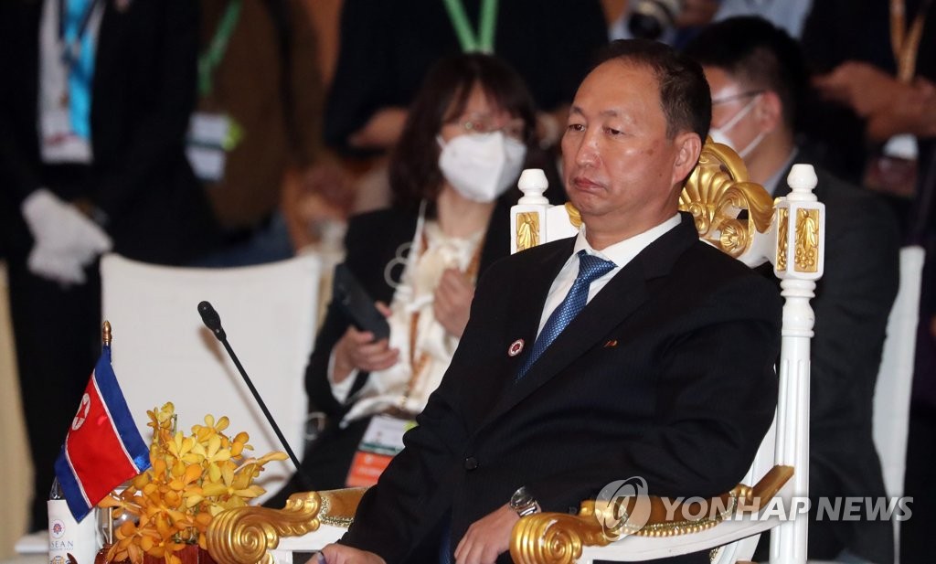 An Kwang-il, North Korea's Indonesia ambassador and point man on ASEAN, attends the ASEAN Regional Forum held in Phnom Penh, Cambodia, on Aug. 5, 2022. (Yonhap)