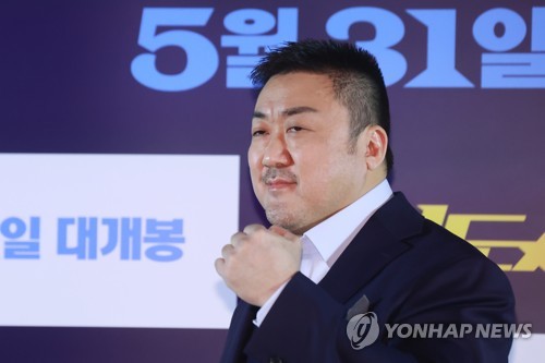 Ma Dong-seok, the lead actor of the action comedy "The Roundup: No Way Out," poses for a photo after a press preview session at Megabox COEX on May 22, 2023. (Yonhap) 