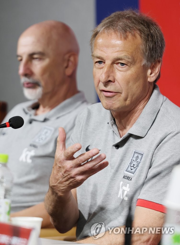 In this file photo from June 22, 2023, Jurgen Klinsmann, head coach of the South Korean men's national football team, prepares for a press conference at the Korea Football Association House in Seoul. (Yonhap)